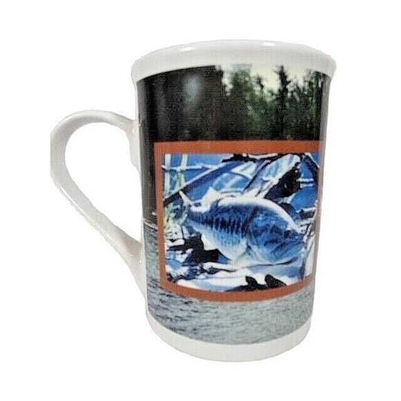 Largemouth Bass Fish Coffee Mug Cup River Scene Green on River Ceramic 4-inch - Picture 3 of 4